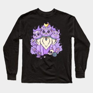 Kawaii Pastel Goth Cute Creepy 3 Headed Cat Skul, Long Sleeve T-Shirt